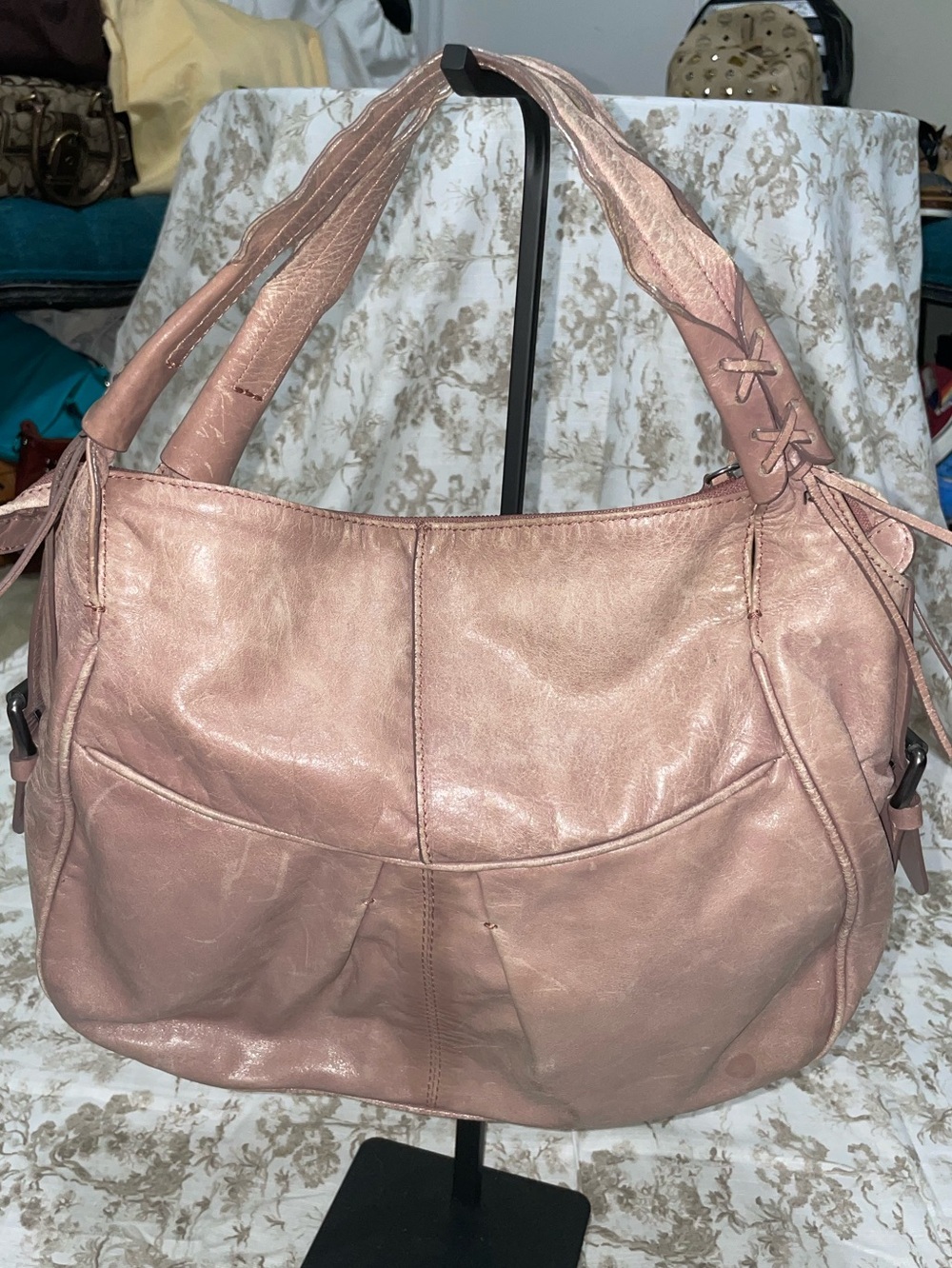 Francesco Biasia Metallic Rose Pink Leather Hobo Bag